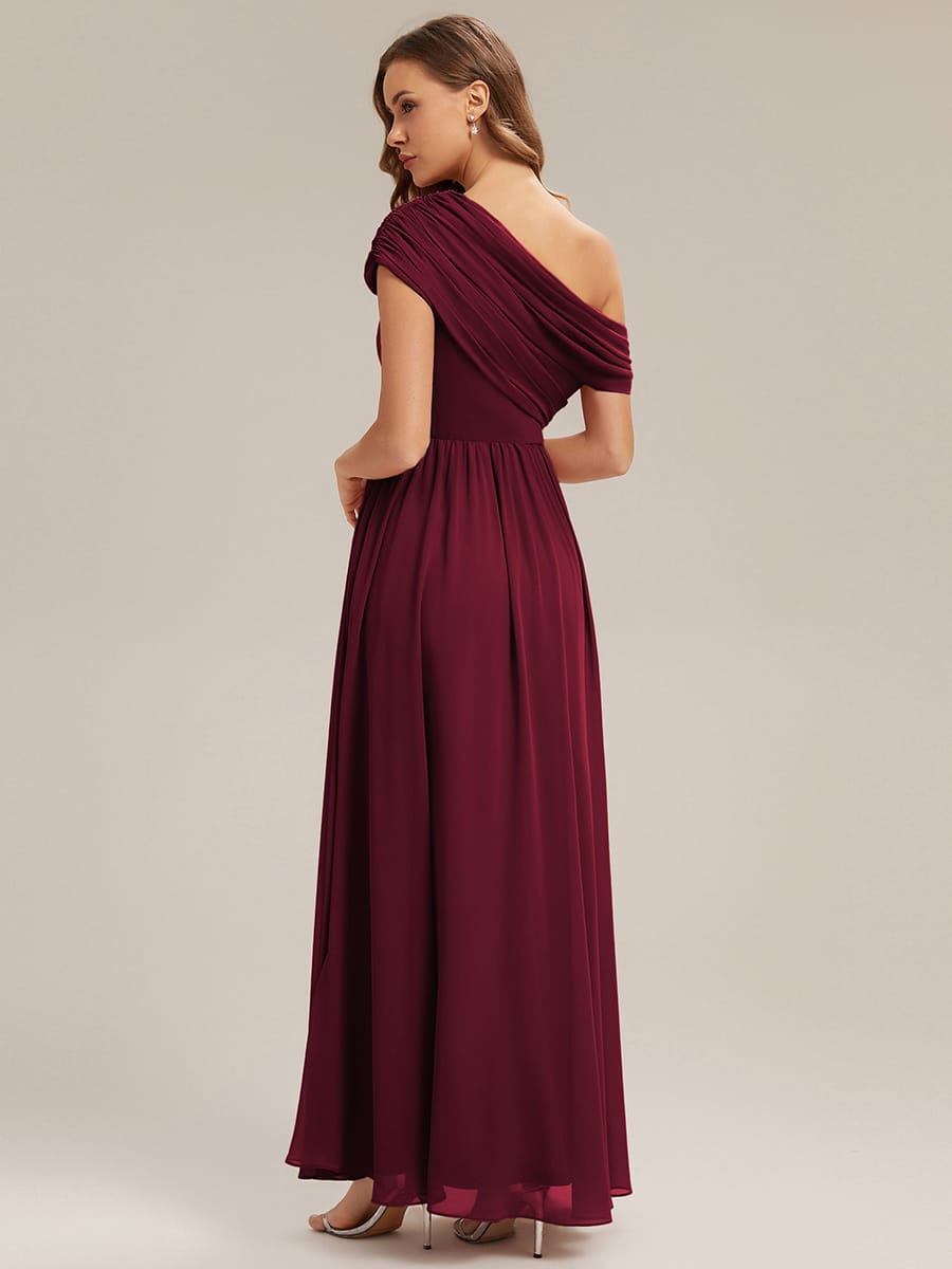 Gathered Chiffon Off the Shoulder Dress #color_Burgundy