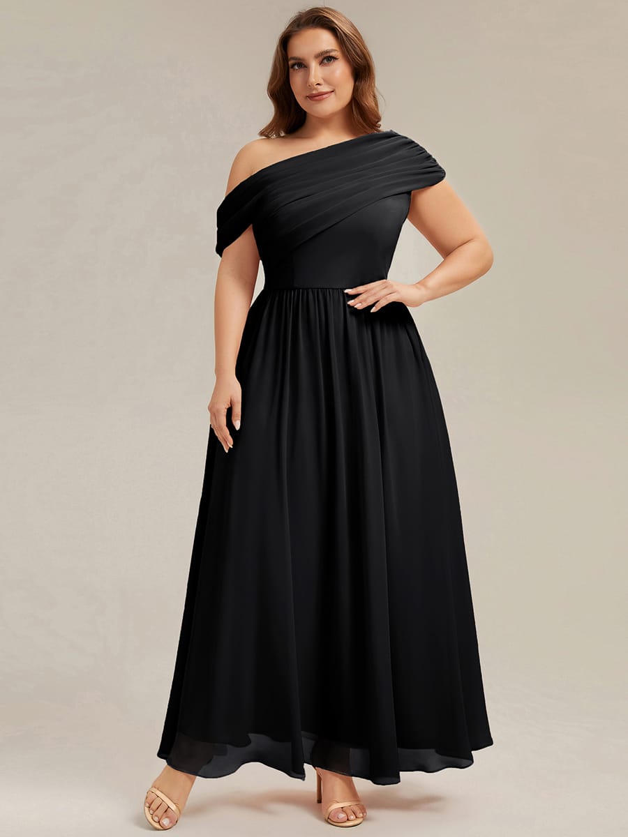 Gathered Chiffon Off the Shoulder Dress #color_Black