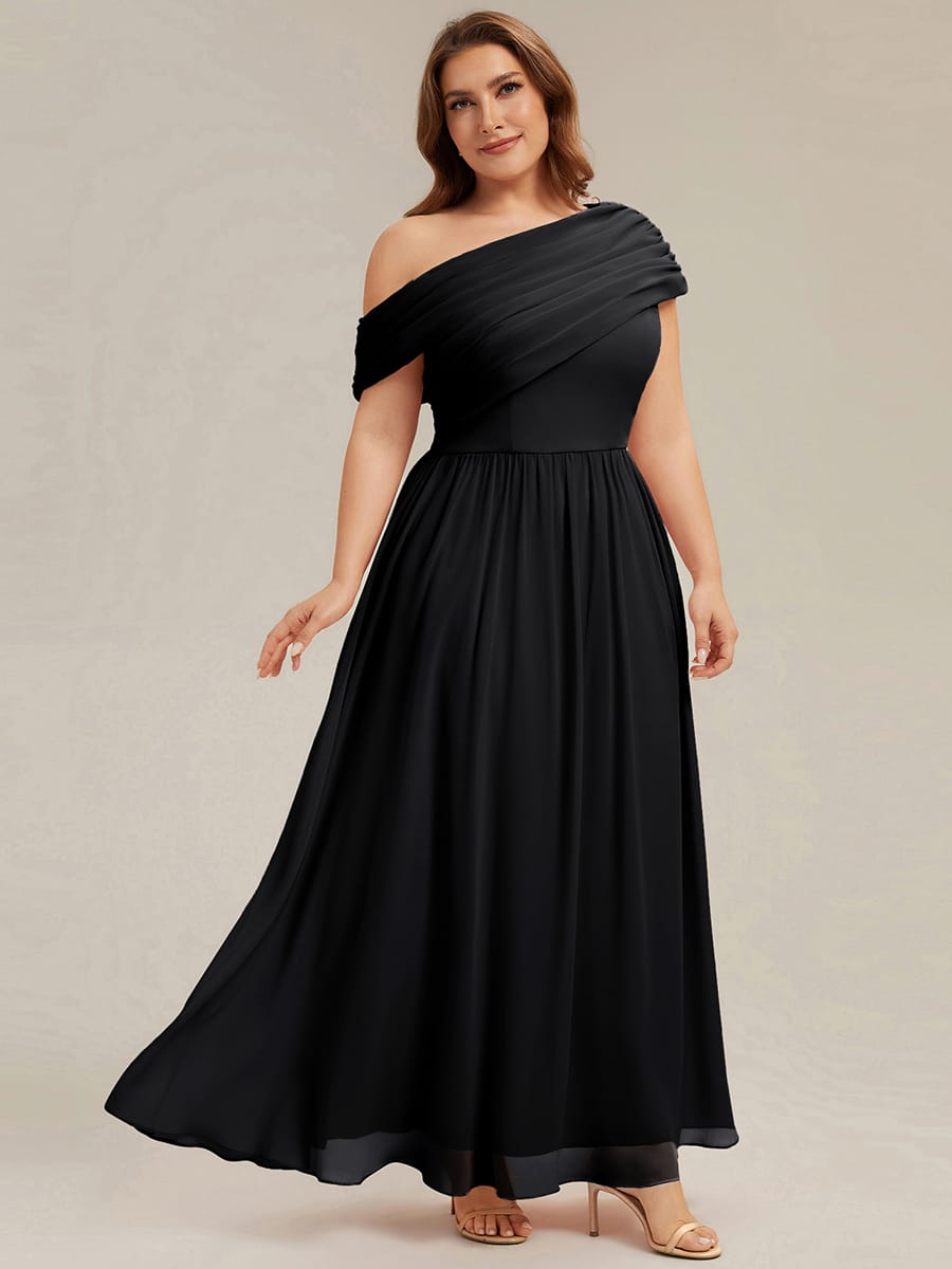 Gathered Chiffon Off the Shoulder Dress #color_Black