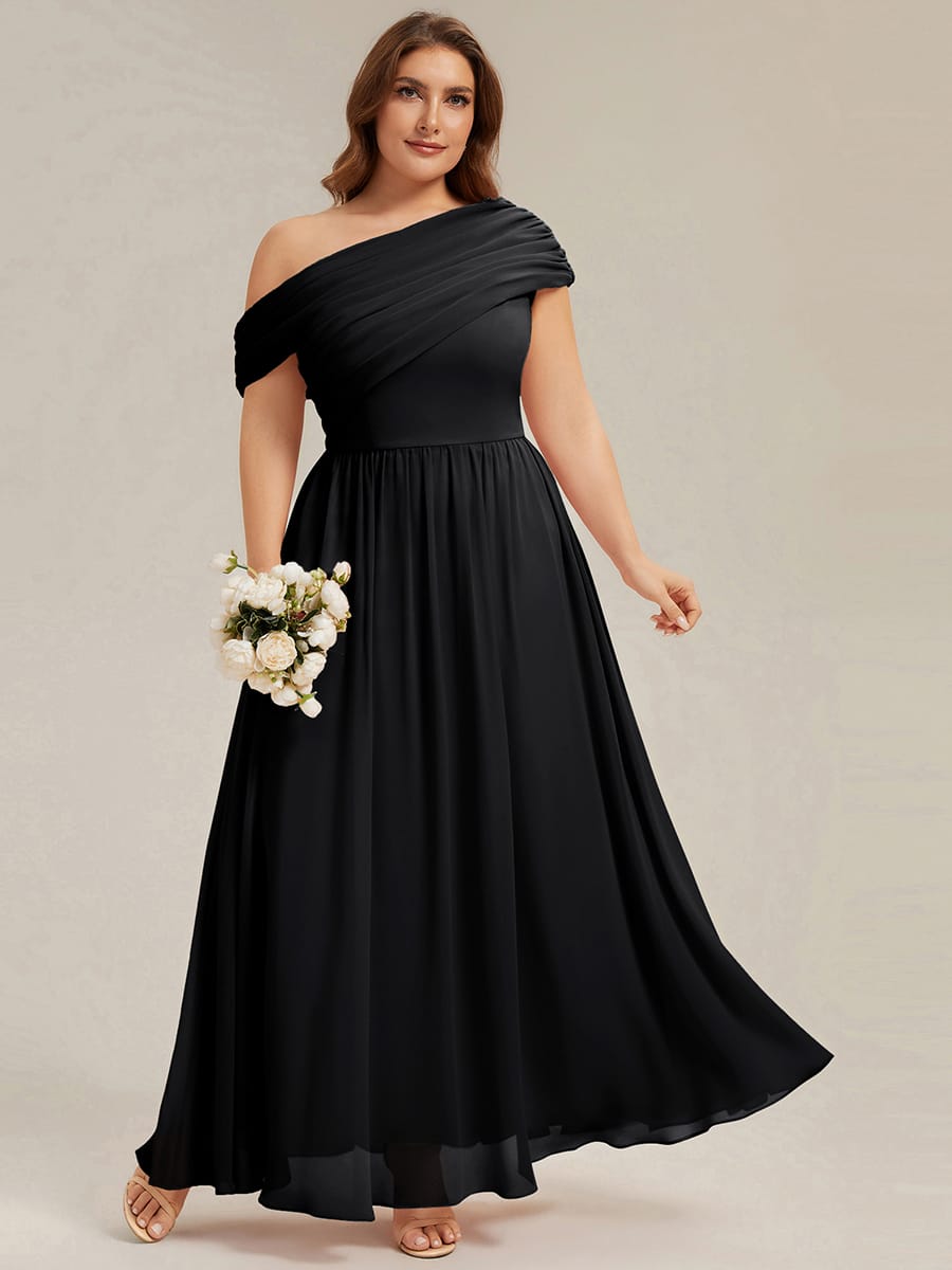 Gathered Chiffon Off the Shoulder Dress #color_Black