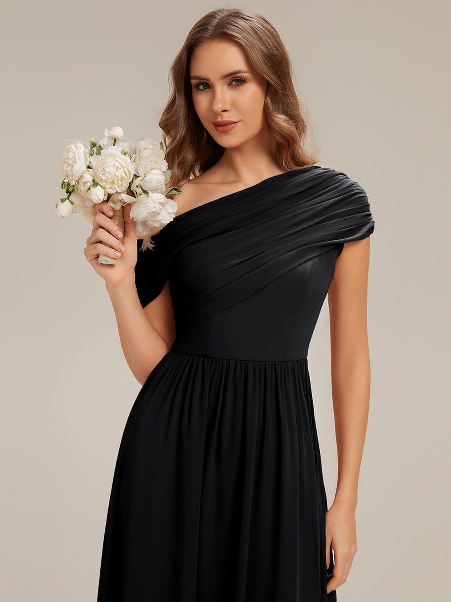 Gathered Chiffon Off the Shoulder Dress #color_Black
