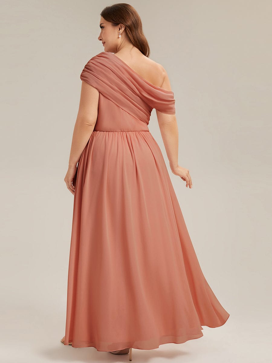 Gathered Chiffon Off the Shoulder Dress #color_Coral Pink