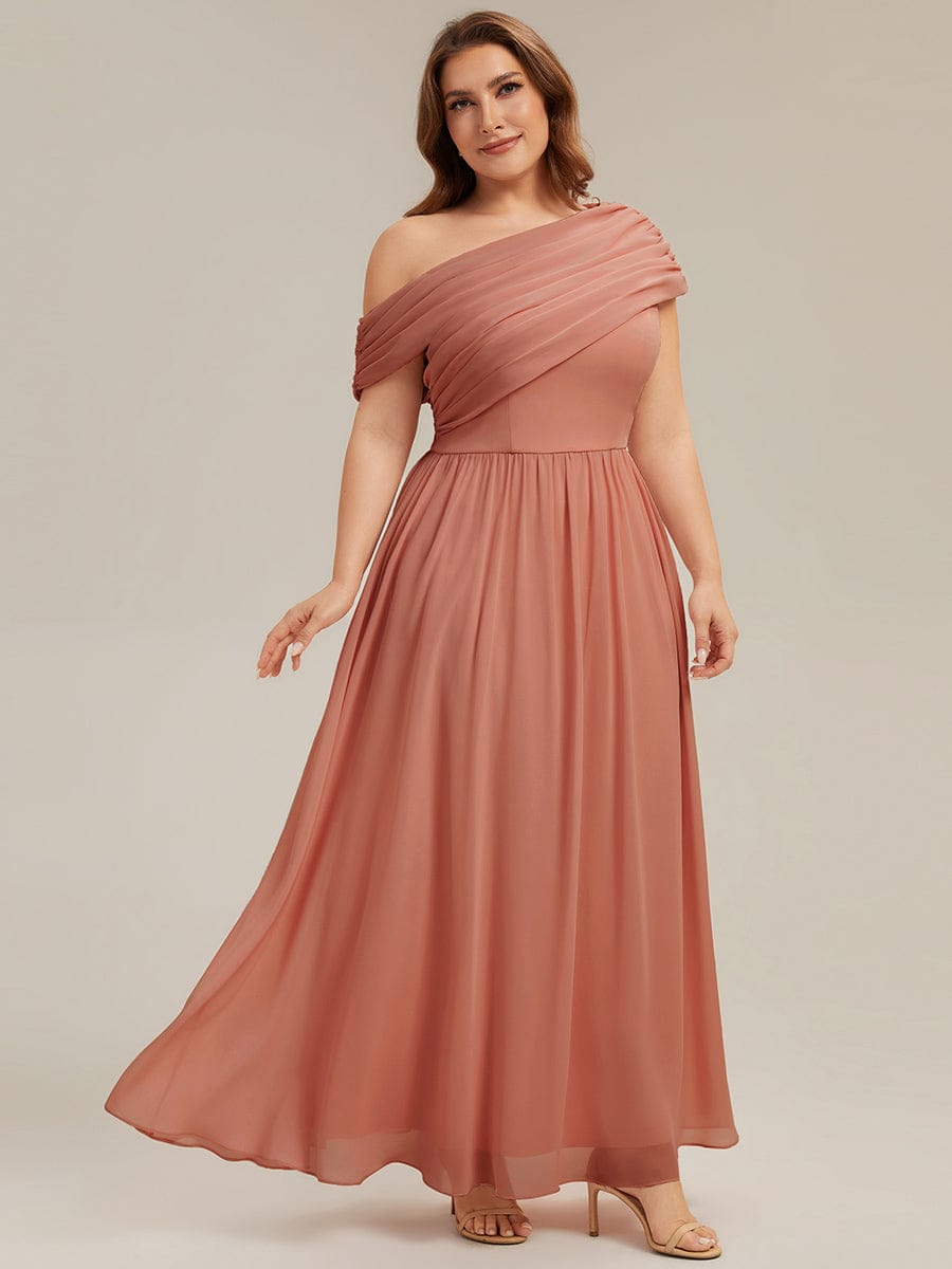 Gathered Chiffon Off the Shoulder Dress #color_Coral Pink