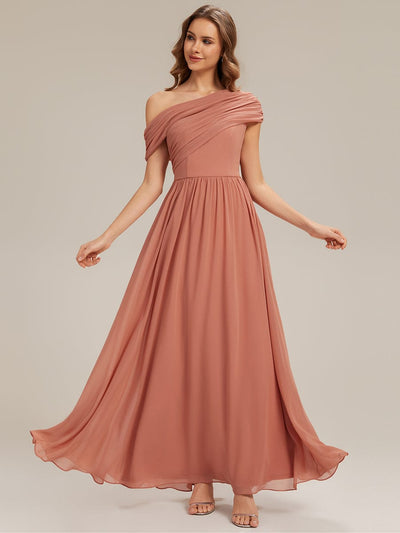 Gathered Chiffon Off the Shoulder Dress #color_Coral Pink