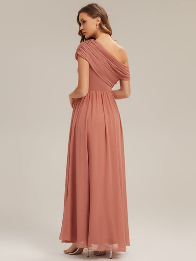 Gathered Chiffon Off the Shoulder Dress #color_Coral Pink