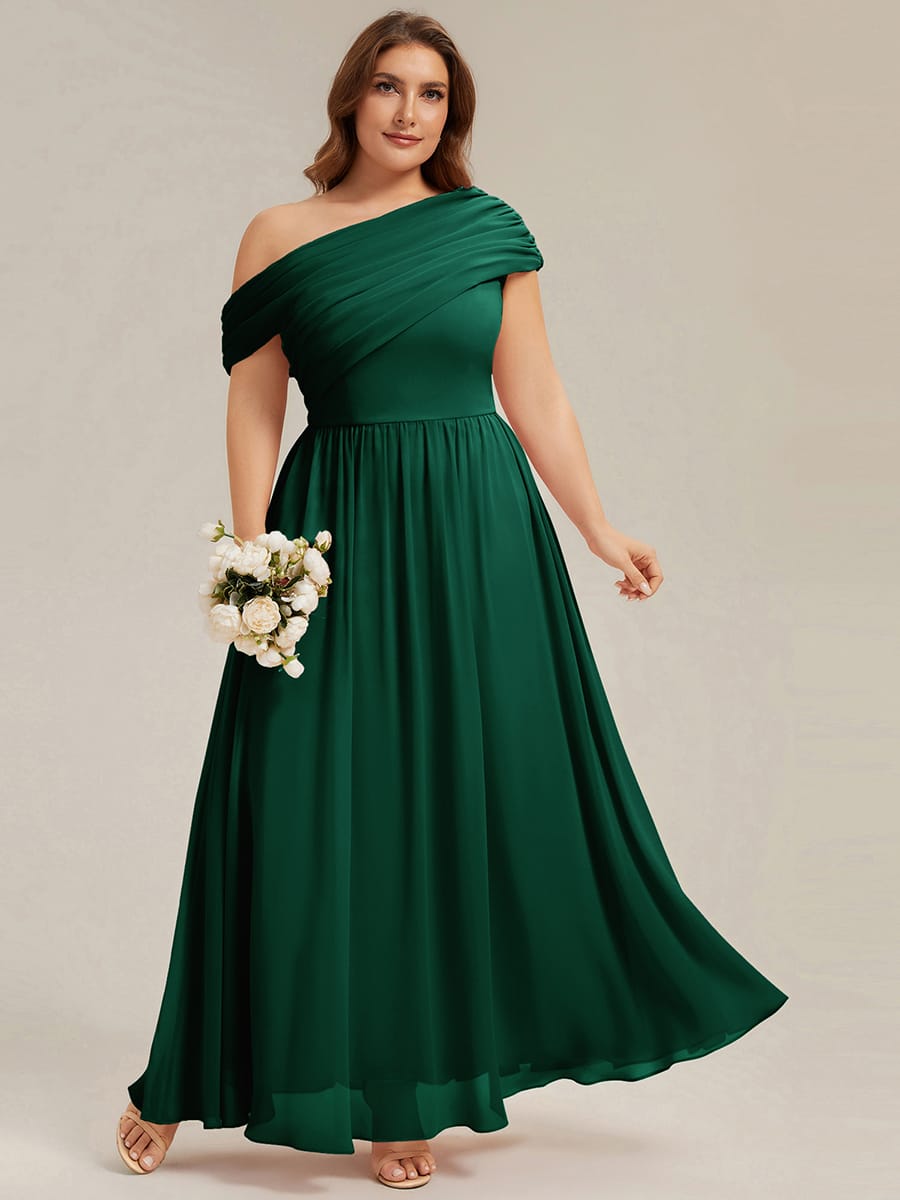 Gathered Chiffon Off the Shoulder Dress #color_Dark Green