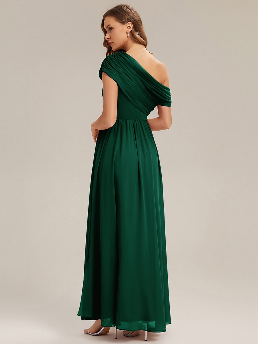 Gathered Chiffon Off the Shoulder Dress #color_Dark Green