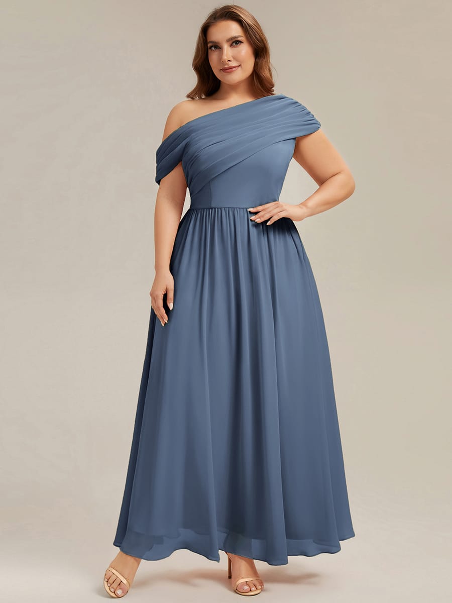 Gathered Chiffon Off the Shoulder Dress #color_Dusty Blue