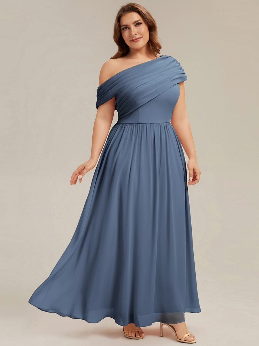 Gathered Chiffon Off the Shoulder Dress #color_Dusty Blue