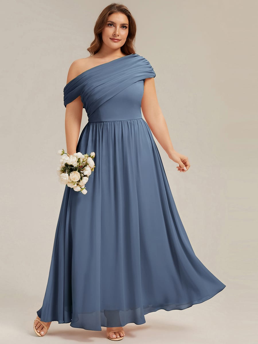 Gathered Chiffon Off the Shoulder Dress #color_Dusty Blue