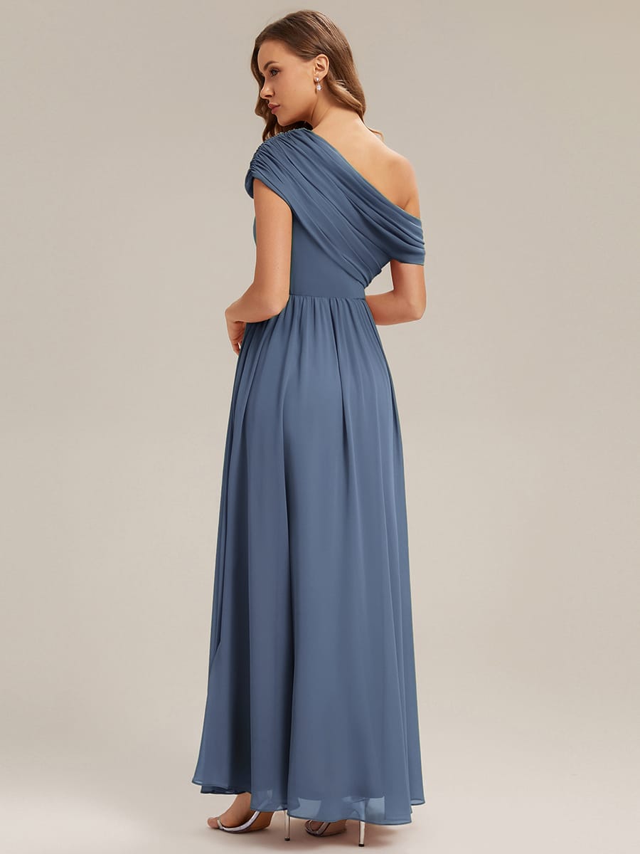 Gathered Chiffon Off the Shoulder Dress #color_Dusty Blue