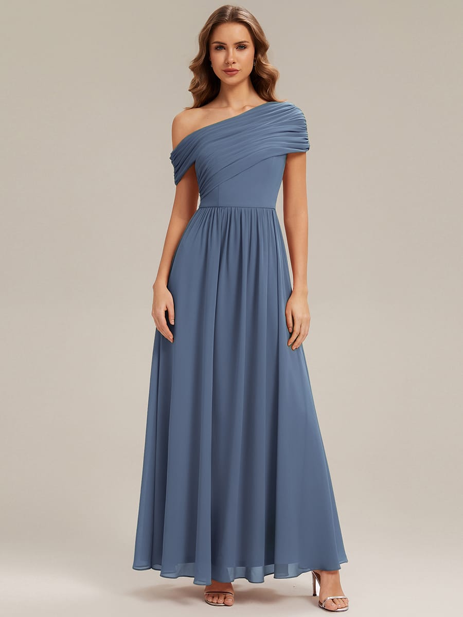 Gathered Chiffon Off the Shoulder Dress #color_Dusty Blue