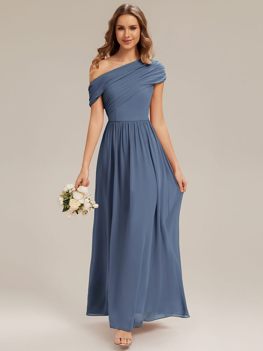 Gathered Chiffon Off the Shoulder Dress #color_Dusty Blue