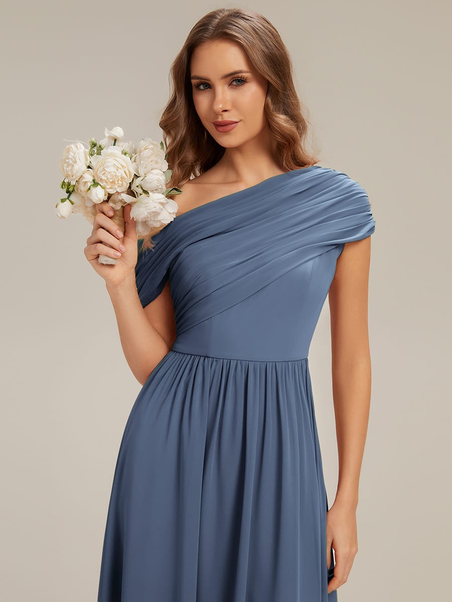 Gathered Chiffon Off the Shoulder Dress #color_Dusty Blue