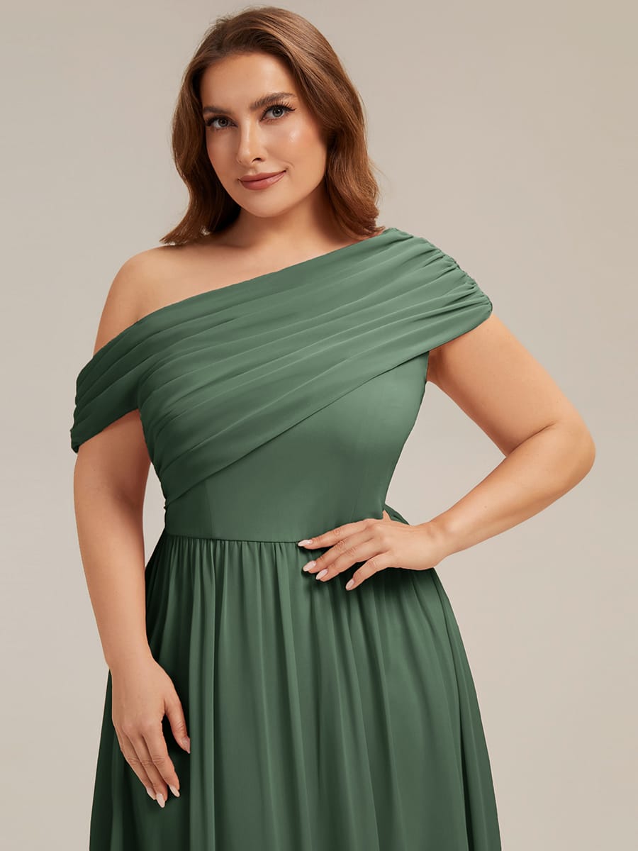 Gathered Chiffon Off the Shoulder Dress #color_Eucalyptus Green