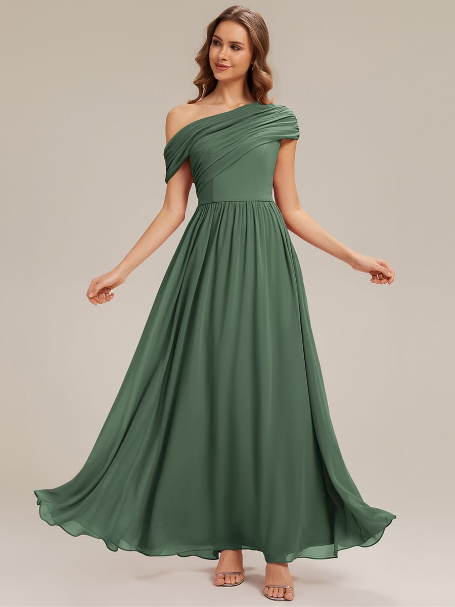 Gathered Chiffon Off the Shoulder Dress #color_Eucalyptus Green