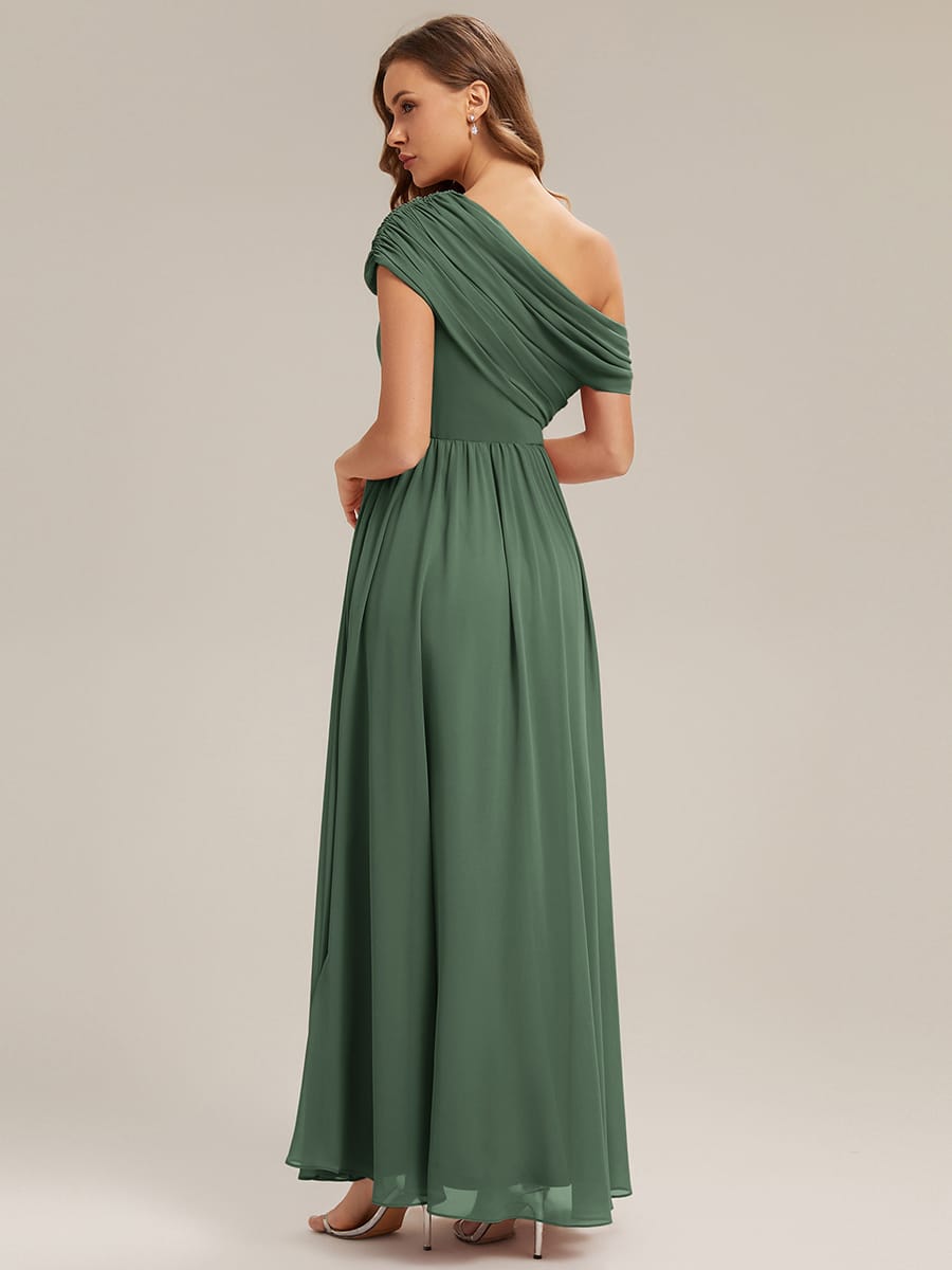 Gathered Chiffon Off the Shoulder Dress #color_Eucalyptus Green