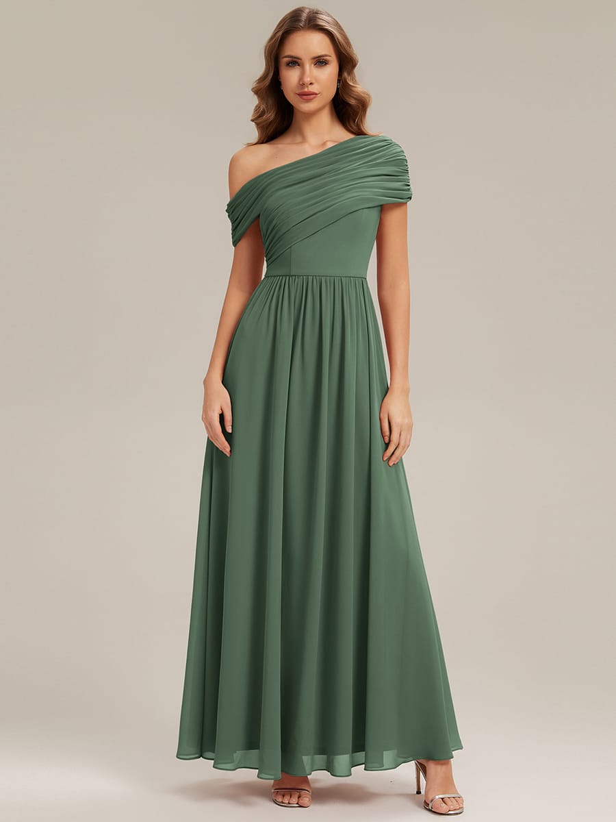 Gathered Chiffon Off the Shoulder Dress #color_Eucalyptus Green