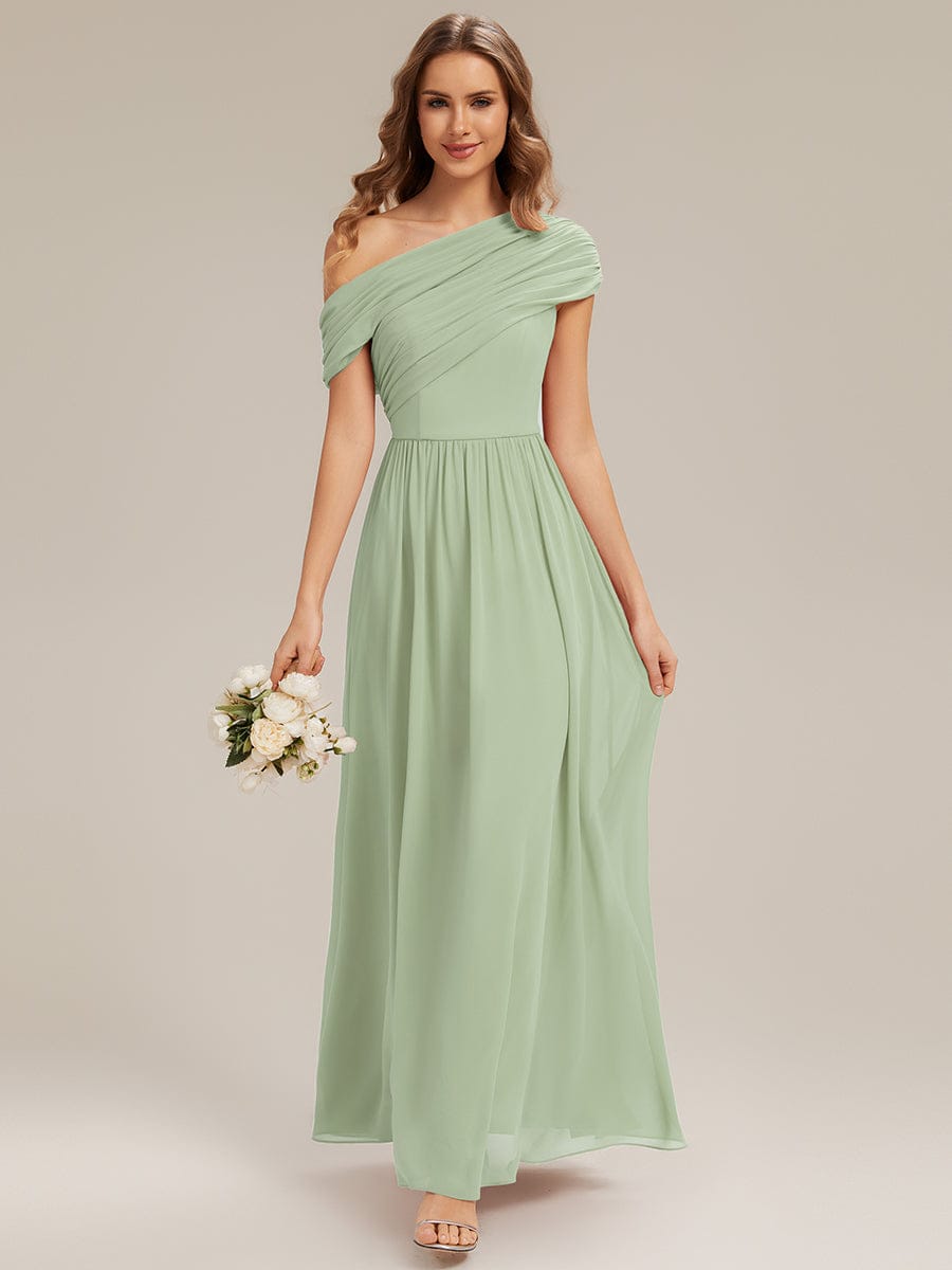 Gathered Chiffon Off the Shoulder Dress #color_Mint Green