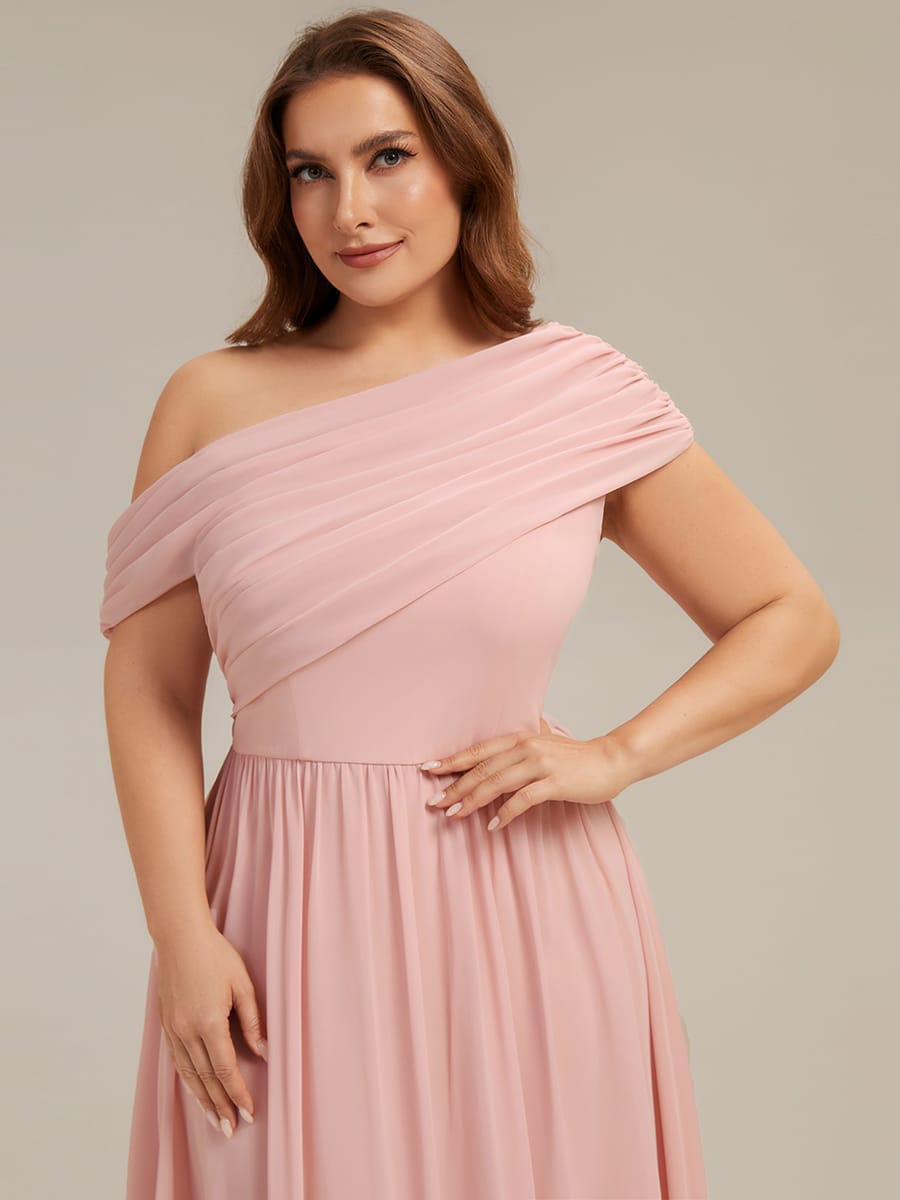 Gathered Chiffon Off the Shoulder Dress #color_Pink