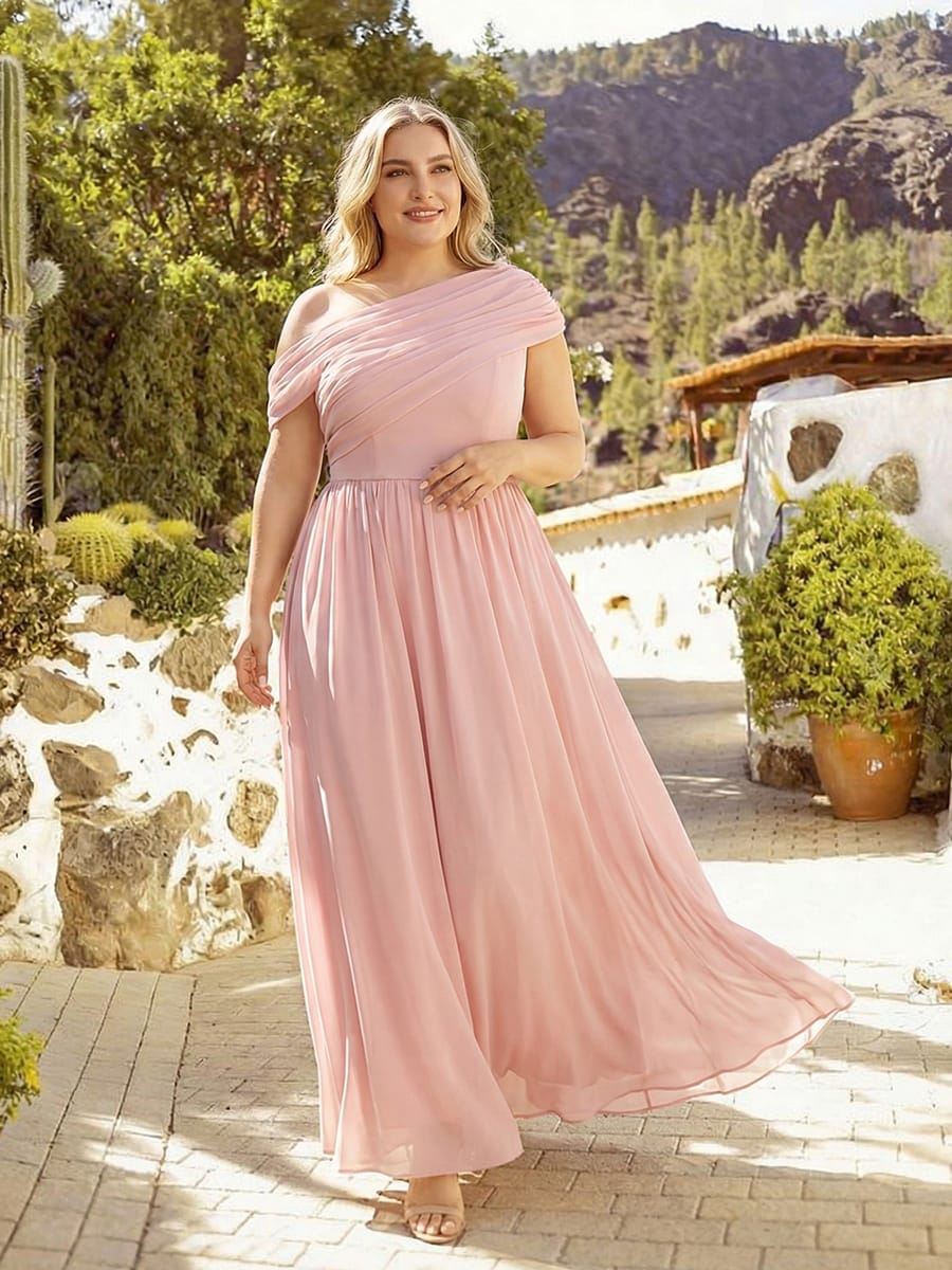 Gathered Chiffon Off the Shoulder Dress #color_Pink