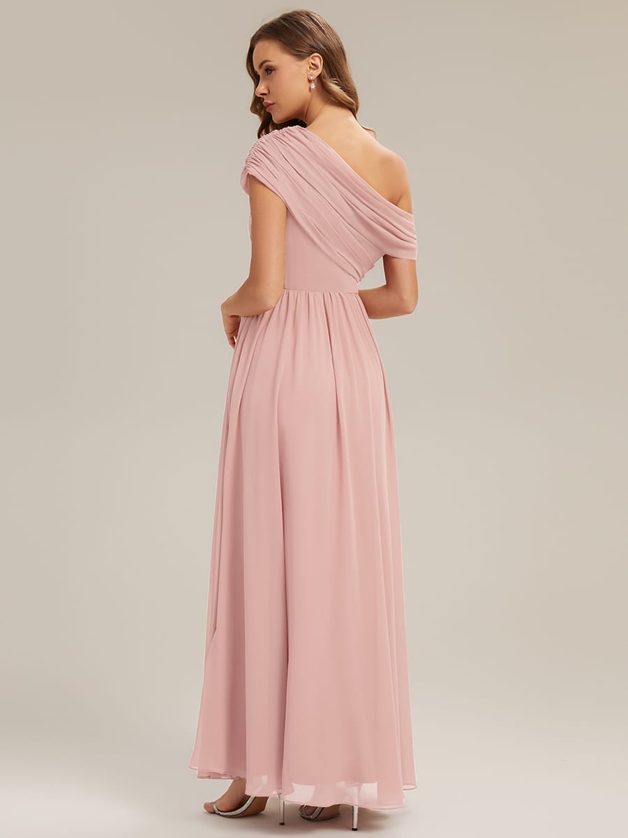 Gathered Chiffon Off the Shoulder Dress #color_Pink