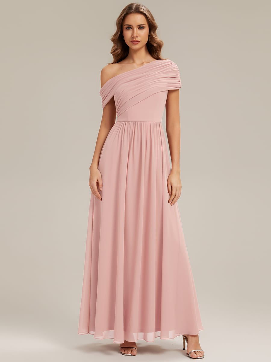 Gathered Chiffon Off the Shoulder Dress #color_Pink