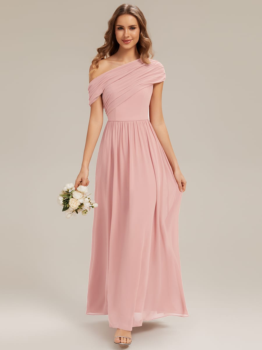 Gathered Chiffon Off the Shoulder Dress #color_Pink