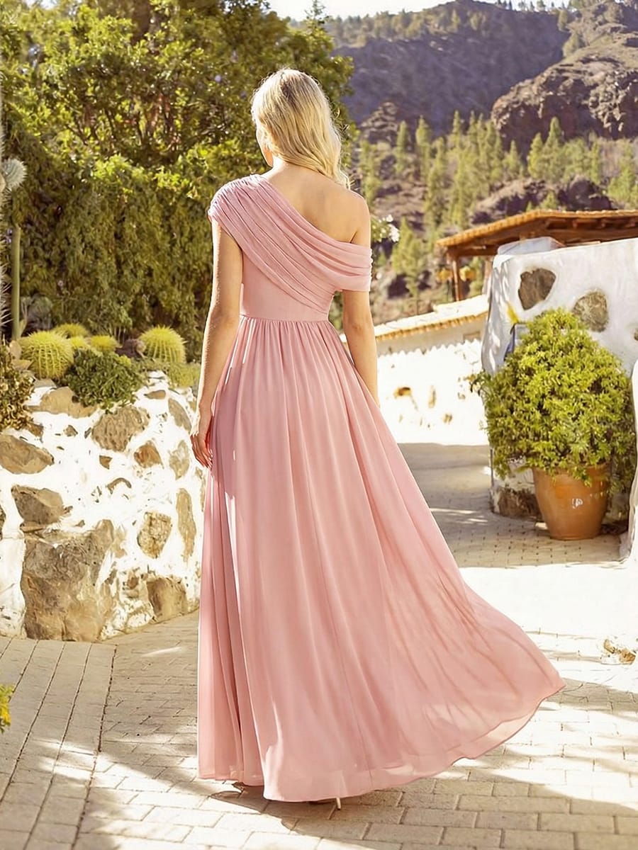 Gathered Chiffon Off the Shoulder Dress #color_Pink