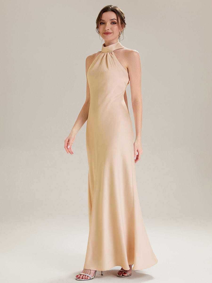 Flowing Ribbons Satin Sleeveless Dress #color_Champagne