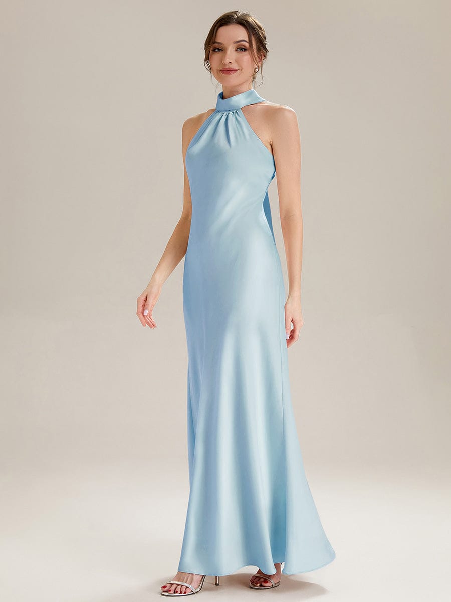 Flowing Ribbons Satin Sleeveless Dress #color_Ice Blue
