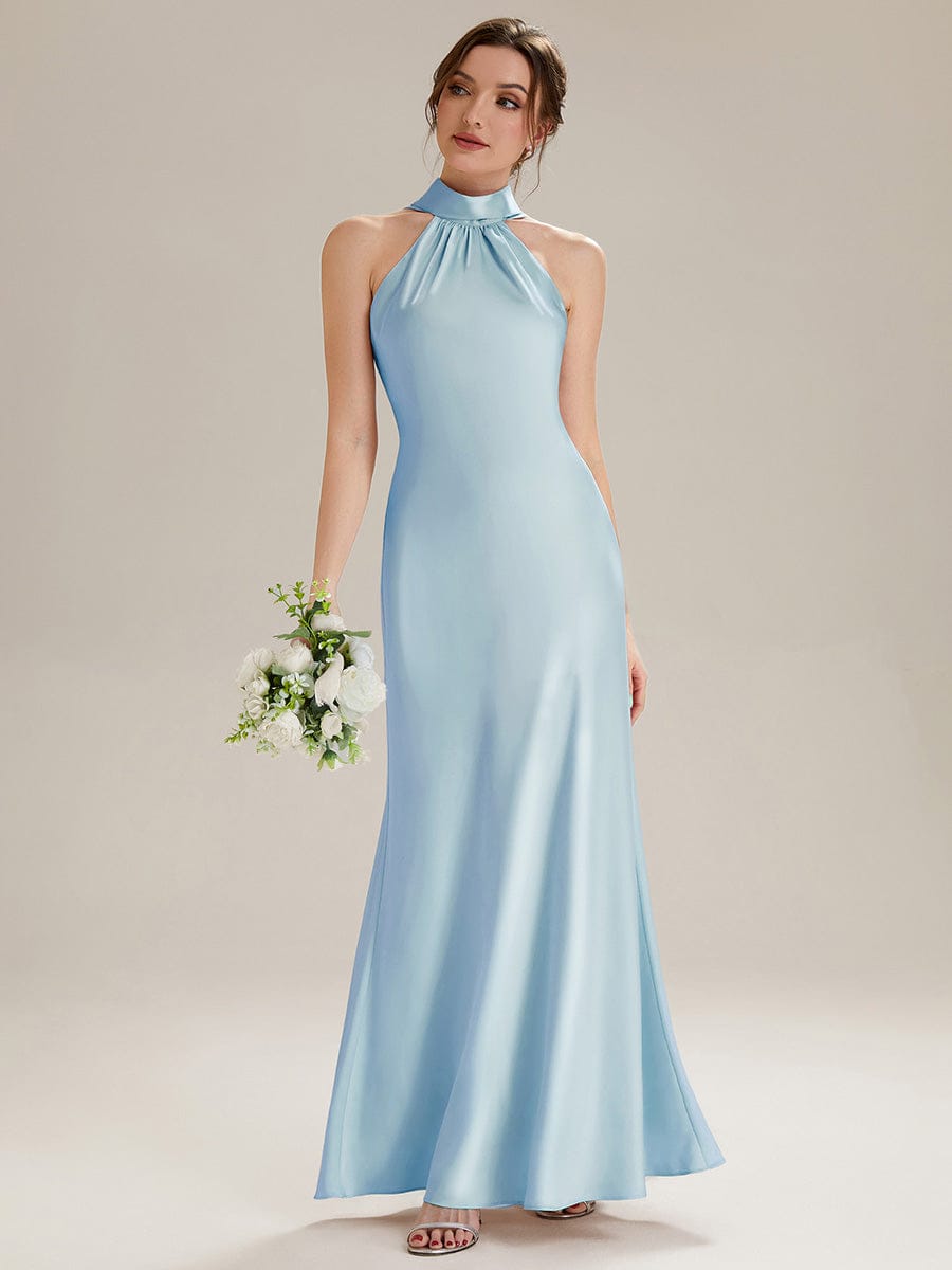 Flowing Ribbons Satin Sleeveless Dress #color_Ice Blue