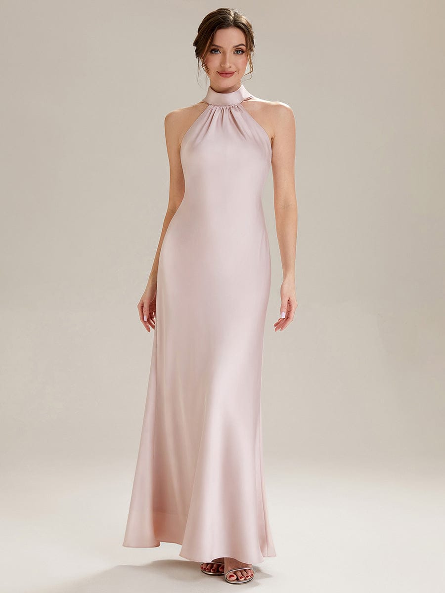 Flowing Ribbons Satin Sleeveless Dress #color_Pink