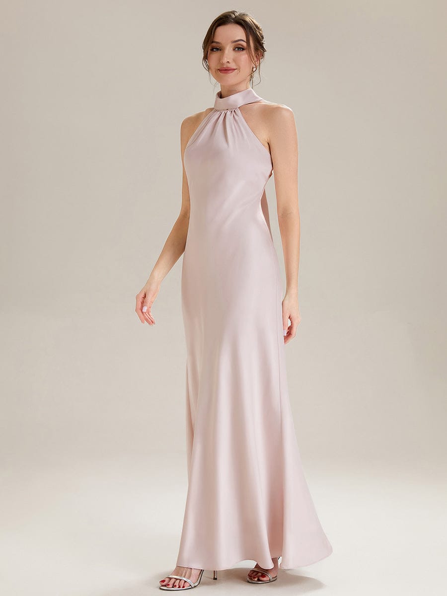 Flowing Ribbons Satin Sleeveless Dress #color_Pink