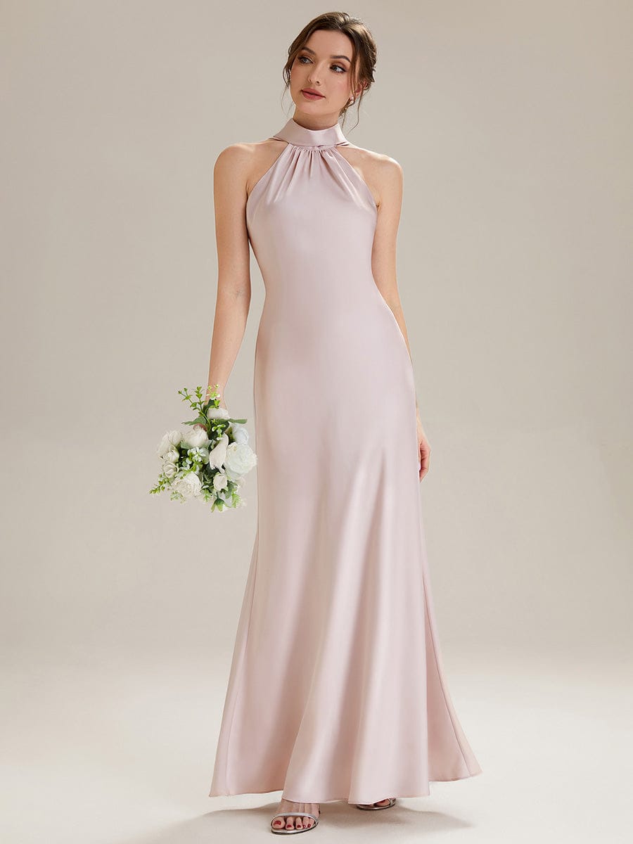 Flowing Ribbons Satin Sleeveless Dress #color_Pink