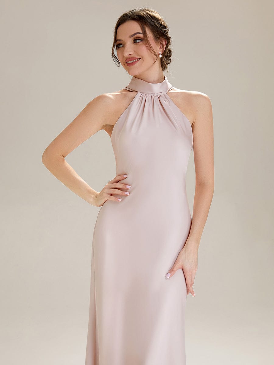 Flowing Ribbons Satin Sleeveless Dress #color_Pink