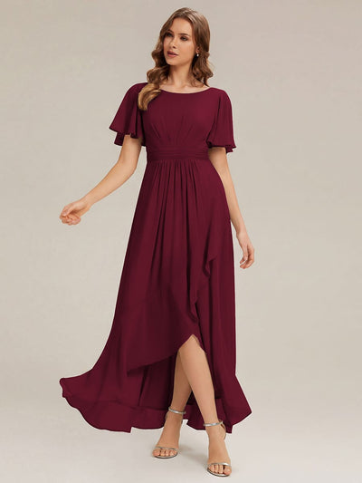 ever SAGE|Ruched Chiffon Ruffle Sleeve Wedding Guest Dress