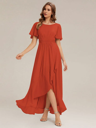 ever SAGE|Ruched Chiffon Ruffle Sleeve Wedding Guest Dress