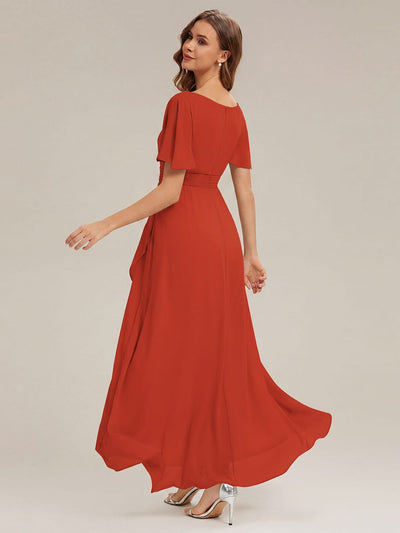 ever SAGE|Ruched Chiffon Ruffle Sleeve Wedding Guest Dress
