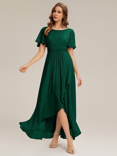 ever SAGE|Ruched Chiffon Ruffle Sleeve Wedding Guest Dress