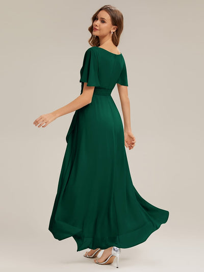 ever SAGE|Ruched Chiffon Ruffle Sleeve Wedding Guest Dress