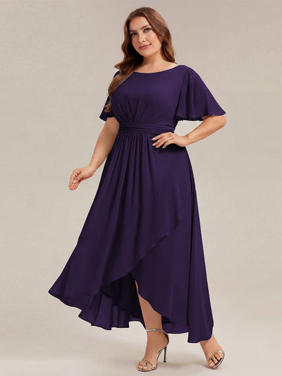 pretty SAGE|Plus Size Ruched Chiffon Ruffle Sleeve Wedding Guest Dress