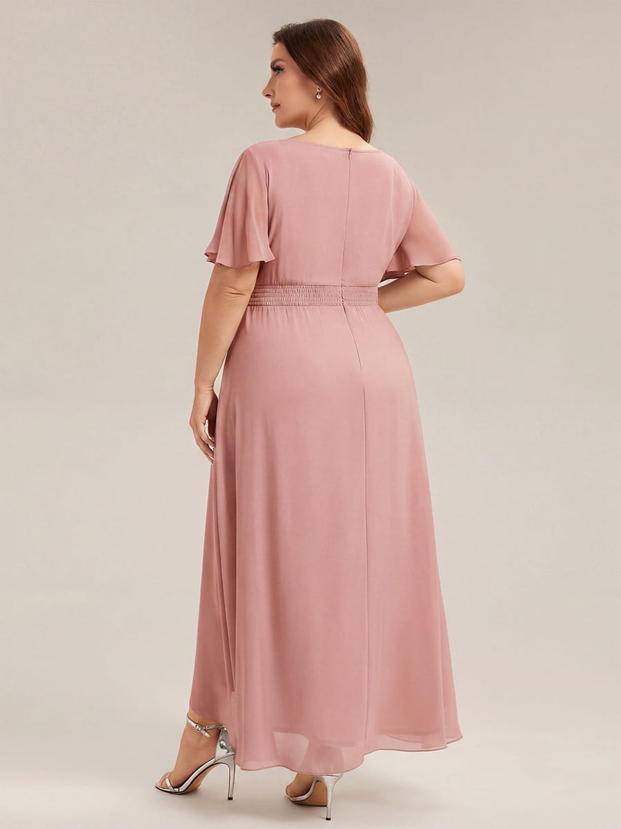 Ruched Chiffon Ruffle Sleeve Dress #color_Dusty Rose