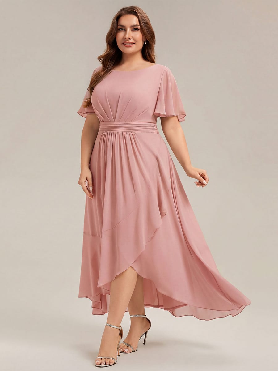 Ruched Chiffon Ruffle Sleeve Dress #color_Dusty Rose