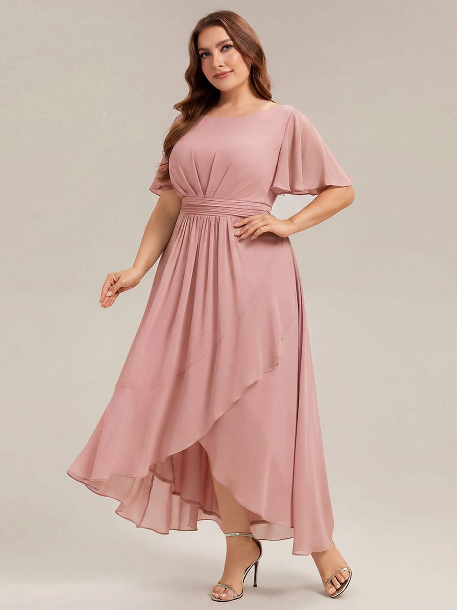 Ruched Chiffon Ruffle Sleeve Dress #color_Dusty Rose