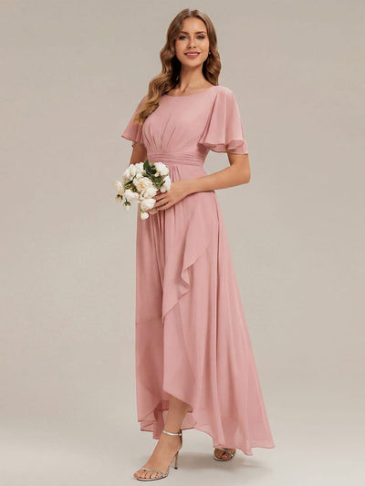 ever SAGE|Ruched Chiffon Ruffle Sleeve Bridesmaid Dress