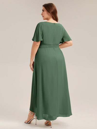 pretty SAGE|Plus Size Ruched Chiffon Ruffle Sleeve Wedding Guest Dress