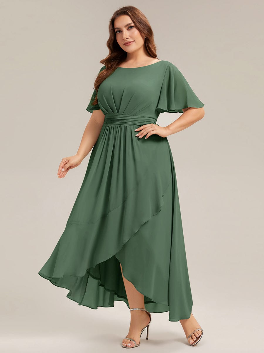 Ruched Chiffon Ruffle Sleeve Dress #color_Eucalyptus Green