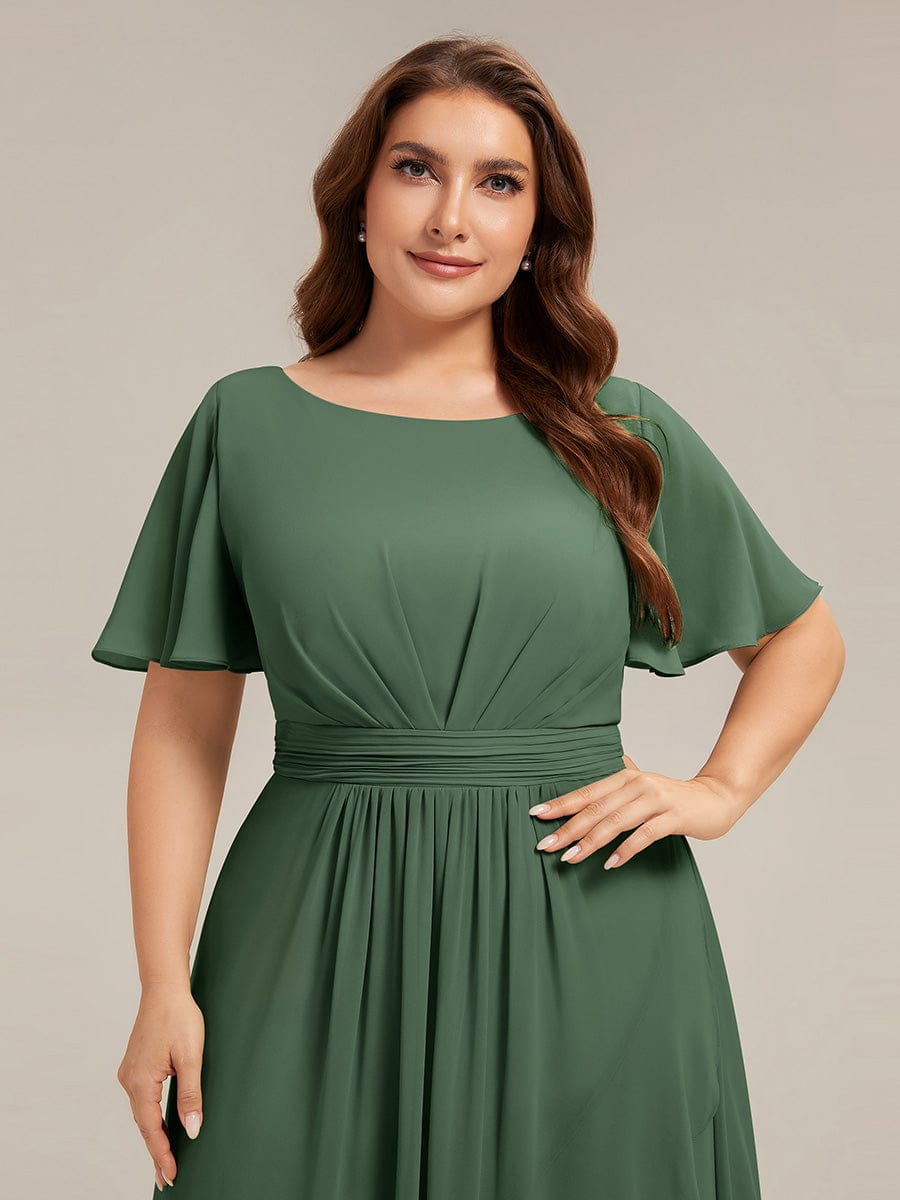 Ruched Chiffon Ruffle Sleeve Dress #color_Eucalyptus Green