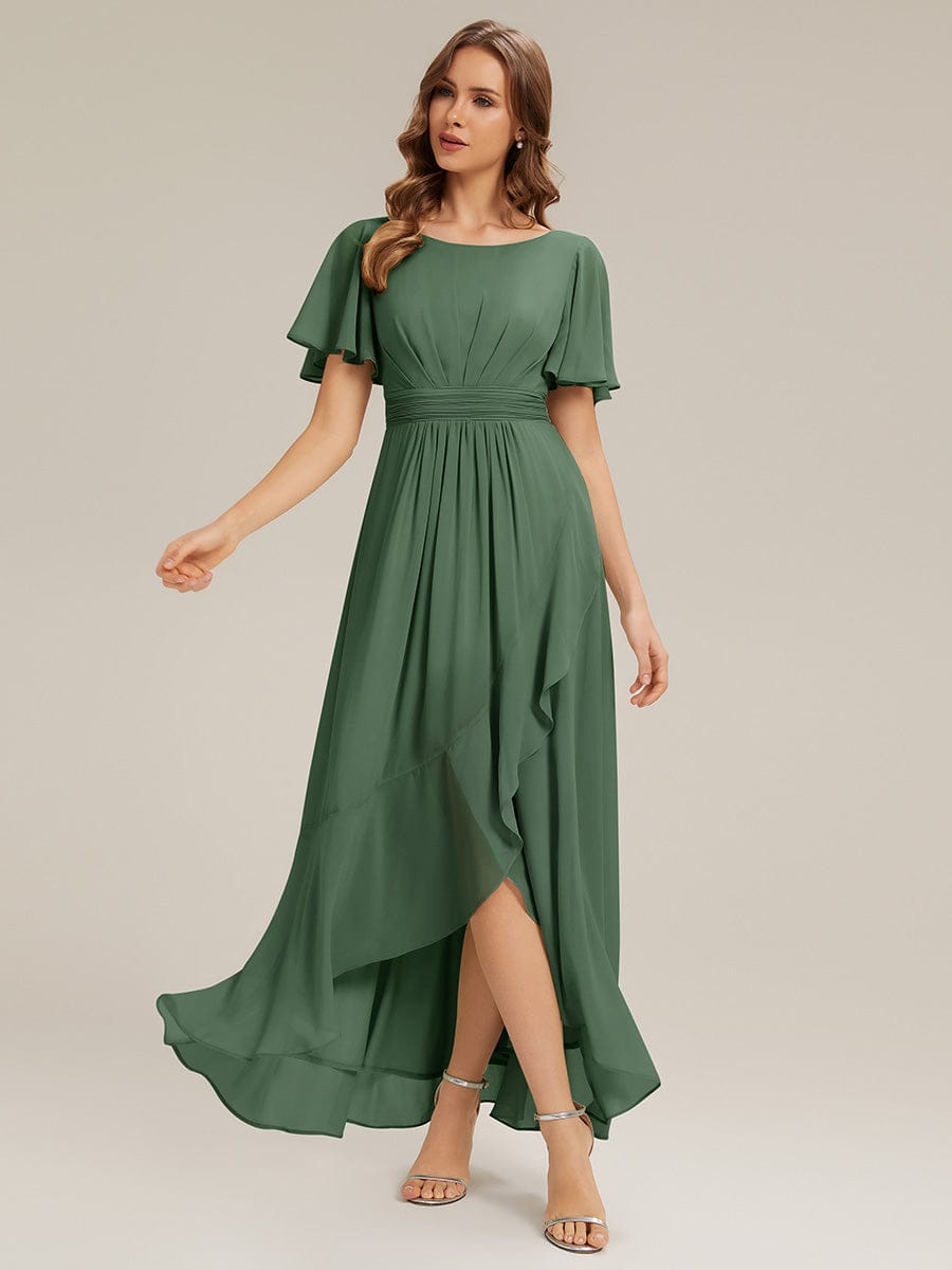 Ruched Chiffon Ruffle Sleeve Dress #color_Eucalyptus Green